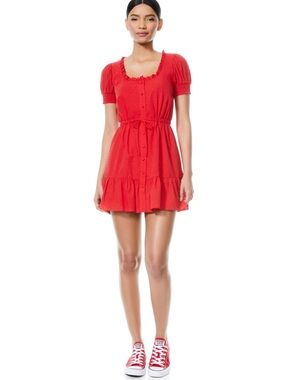 Alice + Olivia Avi Button Down Mini Dress Poppy Red Ruffle Size 2